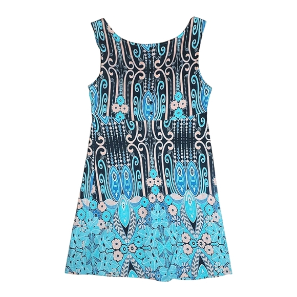 Free People Floral Boho Button Up Back Sleeveless Stretch Blue Mini Dress Size 6 - Picture 11 of 16